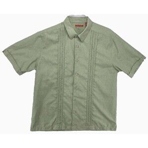 Havanera Shirt Mens XL Green Cuffed Sleeve Cabana Travel Embroidered Panel